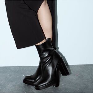 ZARA PLATFORM LEATHER HEELED ANKLE BOOTS